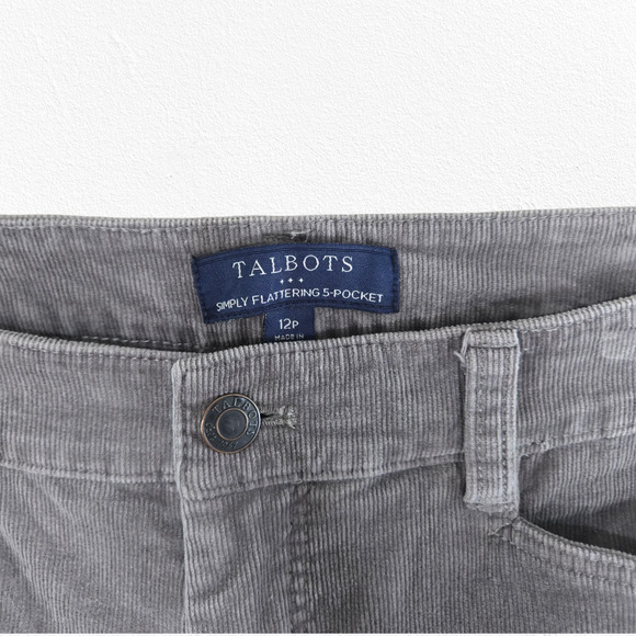 Talbots Gray Corduroy Pants Simply Flattering 5-Pocket Straight Leg Size 12P - Picture 2 of 13